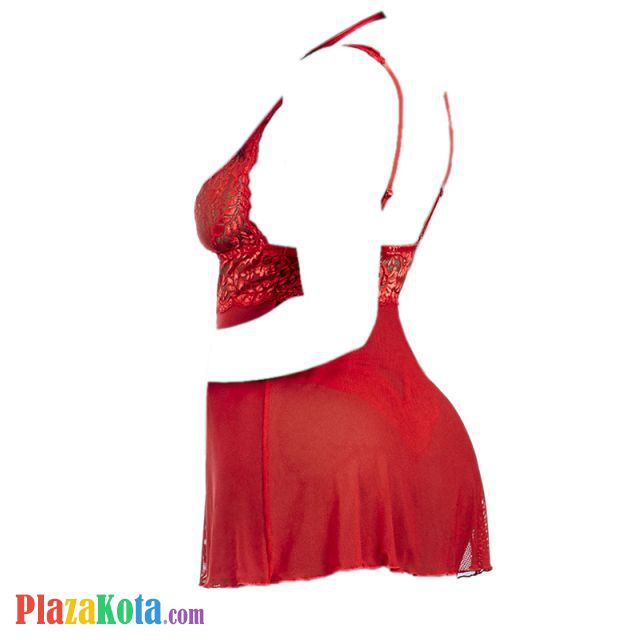 L1195 - Baju Tidur Lingerie Nightgown Midi Dress Merah Transparan - Photo 2
