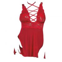 L1195 - Baju Tidur Lingerie Nightgown Sleepwear Midi Dress Merah Transparan