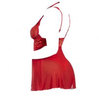 L1195 - Baju Tidur Lingerie Nightgown Midi Dress Merah Transparan - Thumbnail 2