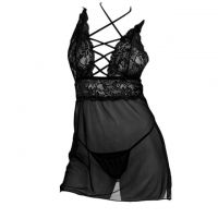 L1196 - Lingerie Nightgown Halterneck Hitam Transparan