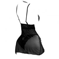 L1196 - Baju Tidur Lingerie Nightgown Midi Dress Hitam Transparan - Thumbnail 2