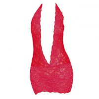 L1197 - Baju Tidur Lingerie Bodycon Sheath Dress Halter Merah Transparan Belahan Dada Rendah - Thumbnail 1