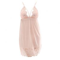 L1200 - Lingerie Babydoll Krem Transparan, Tali Pita Ikat Belakang