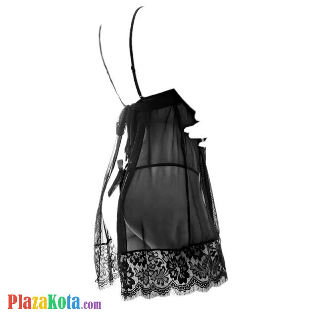 L1201 - Baju Tidur Lingerie Babydoll Mini Dress Hitam Transparan Tali Pita Ikat Belakang - Photo 2