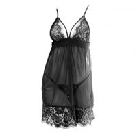 L1201 - Lingerie Babydoll Hitam Transparan, Tali Pita Ikat Belakang