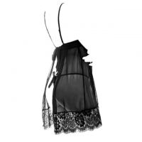 L1201 - Baju Tidur Lingerie Babydoll Mini Dress Hitam Transparan Tali Pita Ikat Belakang - Thumbnail 2