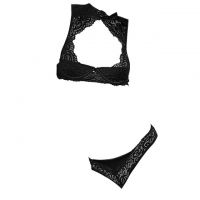 B326 - Bikini Bra Set Halterneck Hitam Transparan, Bra Kawat - Thumbnail 1