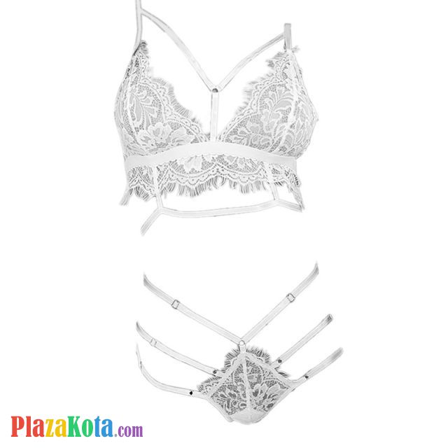 B327 - Bra Set Bralette Putih Transparan Celana Dalam - Photo 1