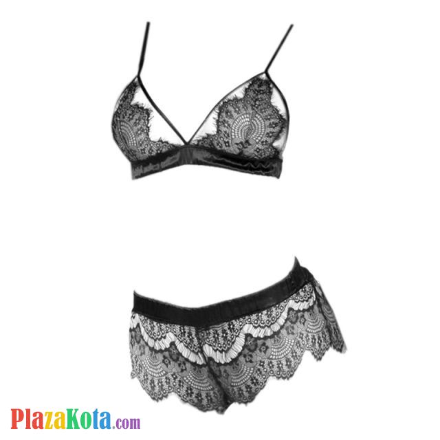 B331 - Bra Set Bralette Hitam Transparan Celana Dalam Lingkar Karet - Photo 1