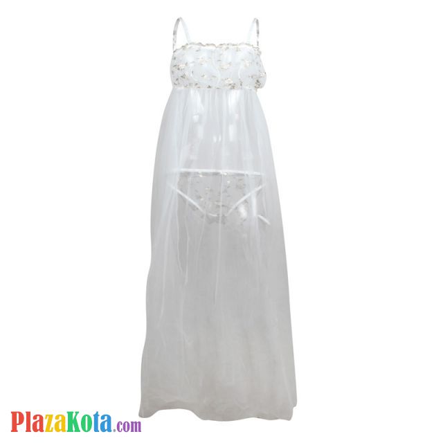 L1202 - Lingerie Long Gown Putih Transparan - Photo 1