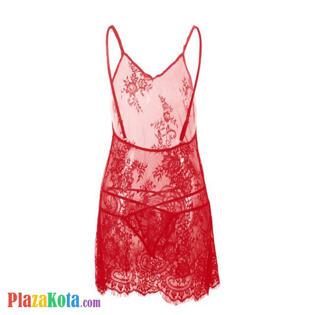 L1204 - Baju Tidur Lingerie Jumbo Big Size Nightgown Sleepwear Midi Dress Merah Transparan Bunga-Bunga - Photo 2
