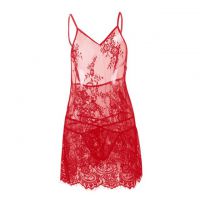 L1204 - Lingerie Nightgown Merah Transparan, Bunga-Bunga