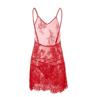 L1204 - Baju Tidur Lingerie Jumbo Big Size Nightgown Sleepwear Midi Dress Merah Transparan Bunga-Bunga - Thumbnail 2