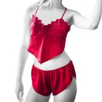 L1206 - Lingerie Babydoll Tali Silang Merah, Celana Panties Boyshort