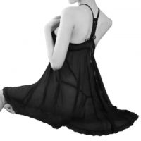 L1211 - Baju Tidur Lingerie Babydoll Mini Dress Hitam Transparan Bra Kawat Pengait Depan - Thumbnail 2
