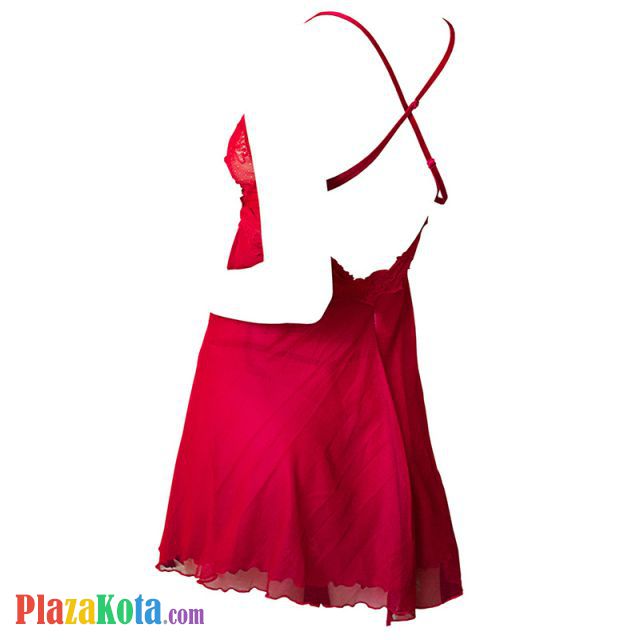 L1212 - Baju Tidur Lingerie Nightgown Midi Dress Tali Silang Merah Transparan - Photo 2
