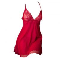 L1212 - Baju Tidur Lingerie Nightgown Sleepwear Midi Dress Tali Silang Merah Transparan
