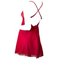 L1212 - Baju Tidur Lingerie Nightgown Midi Dress Tali Silang Merah Transparan - Thumbnail 2
