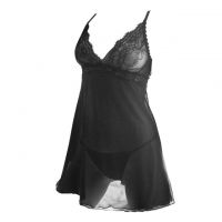 L1214 - Lingerie Nightgown Tali Silang Hitam Transparan