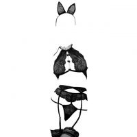 B333 - Bikini Costume Bunny Kelinci Halterneck Hitam Transparan, Bando, Kalung Choker Pita, Garter, Stocking Fishnet - Thumbnail 1