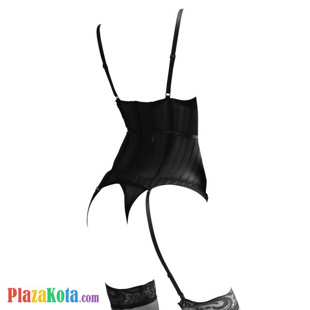 L1215 - Baju Tidur Lingerie Bustier Corset Dress Hitam Transparan Bra Kawat Cup Busa Garter Strap Stocking - Photo 2