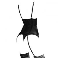 L1215 - Baju Tidur Lingerie Bustier Corset Dress Hitam Transparan Bra Kawat Cup Busa Garter Strap Stocking - 2