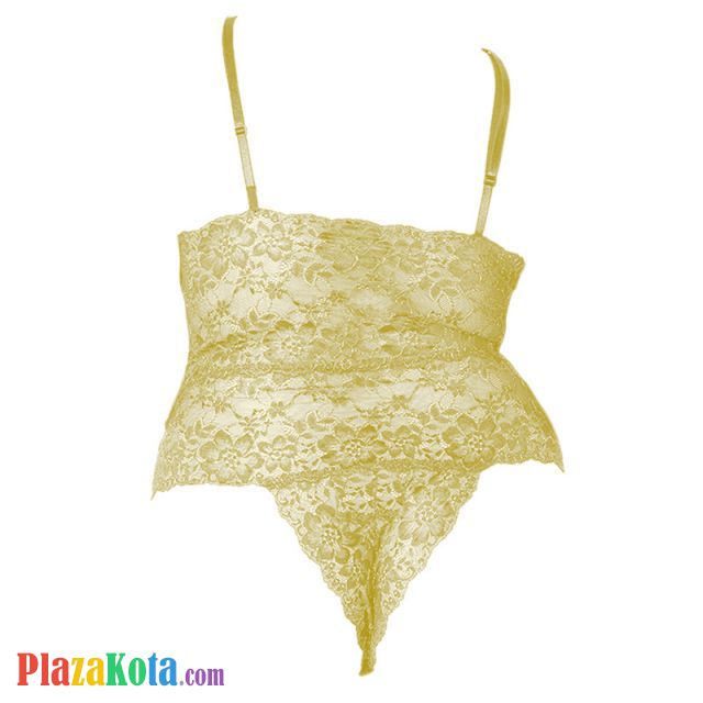 L1216 - Lingerie Plus Size Teddy Kuning Transparan, Benang Emas - Photo 2