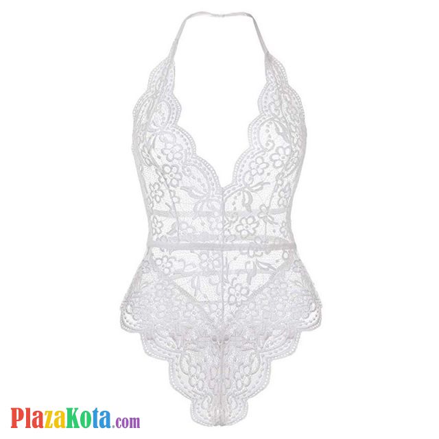 L1220 - Baju Tidur Lingerie Teddy Bodysuit Dress Halter Putih Transparan - Photo 1