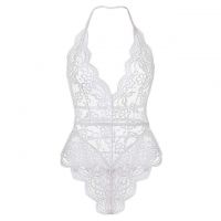 L1220 - Baju Tidur Lingerie Teddy Bodysuit Dress Halter Putih Transparan