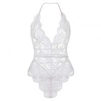 L1220 - Baju Tidur Lingerie Teddy Bodysuit Dress Halter Putih Transparan