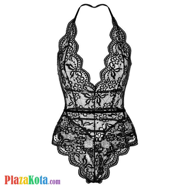 L1221 - Baju Tidur Lingerie Teddy Bodysuit Dress Halter Hitam Transparan - Photo 1