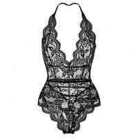 L1221 - Baju Tidur Lingerie Teddy Bodysuit Dress Halter Hitam Transparan