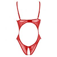 L1222 - Baju Tidur Lingerie Teddy Bodysuit Dress Merah Transparan Open Cup Crotchless - 2