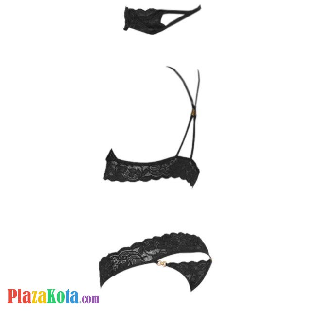 B335 - Bra Set Bralette Hitam Transparan Celana Dalam Topeng Wajah Gelang Wristband - Photo 2