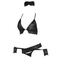B335 - Bikini Bra Set Hitam Transparan, Topeng Wajah, Gelang Wristband - Thumbnail 1