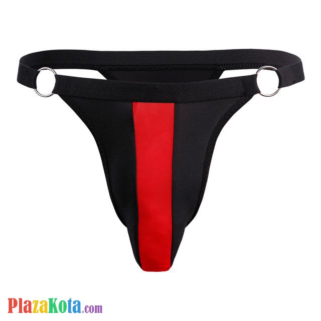 GP071 - Celana Dalam G-String Pria Hitam List Merah Transparan - Photo 1