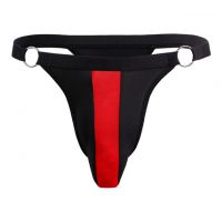 GP071 - Celana Dalam G-String Pria Hitam List Merah Transparan