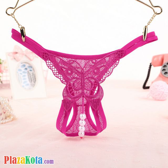 GS282 - Celana Dalam G-String Mutiara Kupu-Kupu Crotchless Magenta Transparan Tali 2 - Photo 1