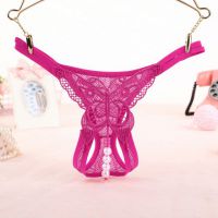 GS282 - Celana Dalam G-String Mutiara Kupu-Kupu Crotchless Magenta Transparan Tali 2