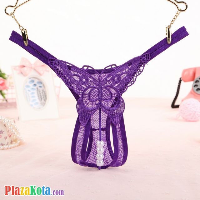 GS283 - Celana Dalam G-String Mutiara Kupu-Kupu Crotchless Ungu Transparan Tali 2 - Photo 1