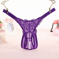 GS283 - Celana Dalam G-String Mutiara Kupu-Kupu Crotchless Ungu Transparan Tali 2