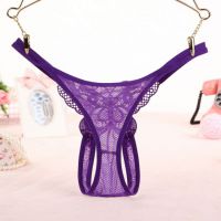 GS283 - Celana Dalam G-String Mutiara Kupu-Kupu Crotchless Ungu Transparan Tali 2 - 2