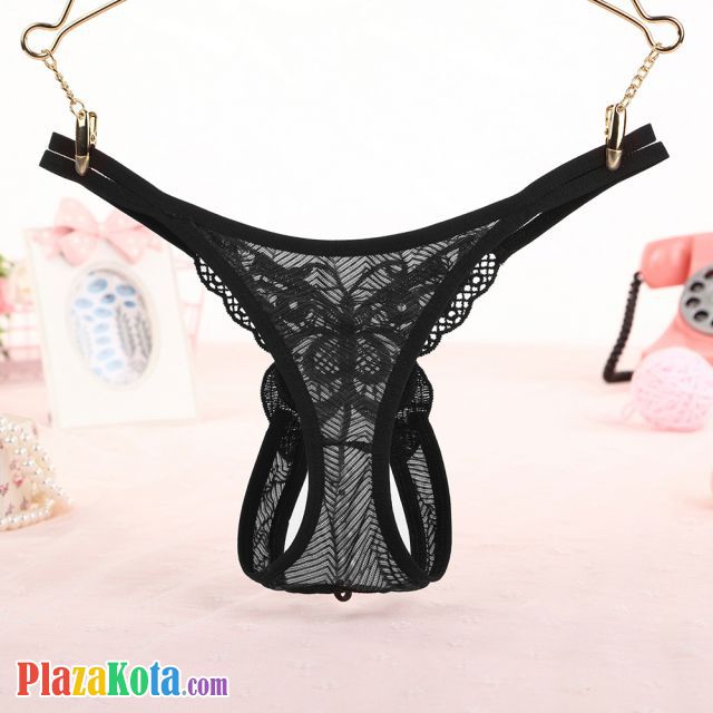 GS286 - Celana Dalam G-String Mutiara Kupu-Kupu Crotchless Hitam Transparan Tali 2 - Photo 2