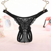 GS286 - Celana Dalam G-String Mutiara Kupu-Kupu Crotchless Hitam Transparan Tali 2 - 2