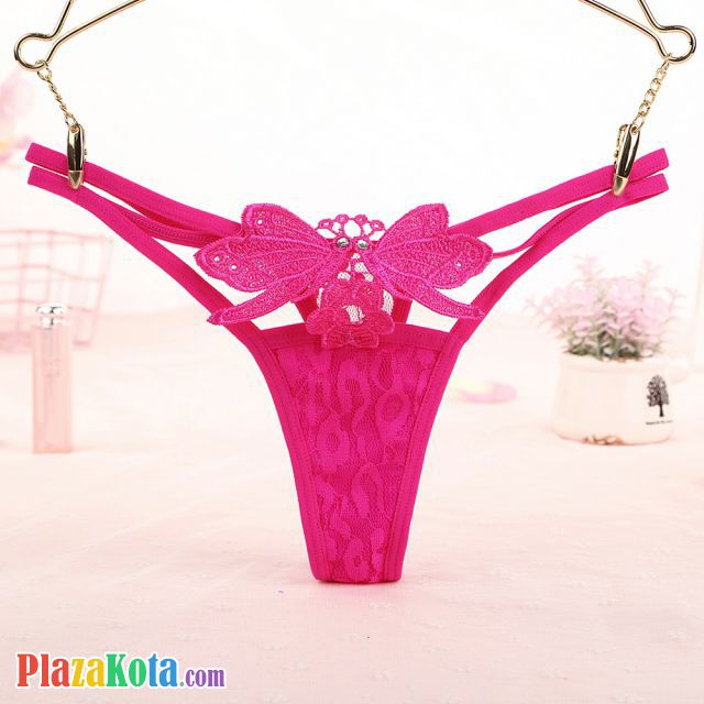 GS287 - Celana Dalam G-String Wanita Kupu-Kupu Bunga Magenta Transparan Tali 2 - Photo 1