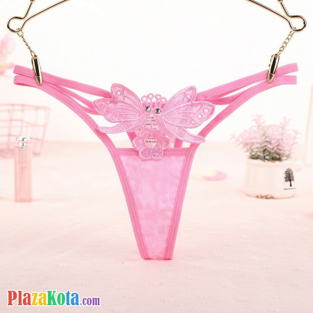 GS289 - Celana Dalam G-String Wanita Kupu-Kupu Bunga Pink Transparan Tali 2 - Photo 1