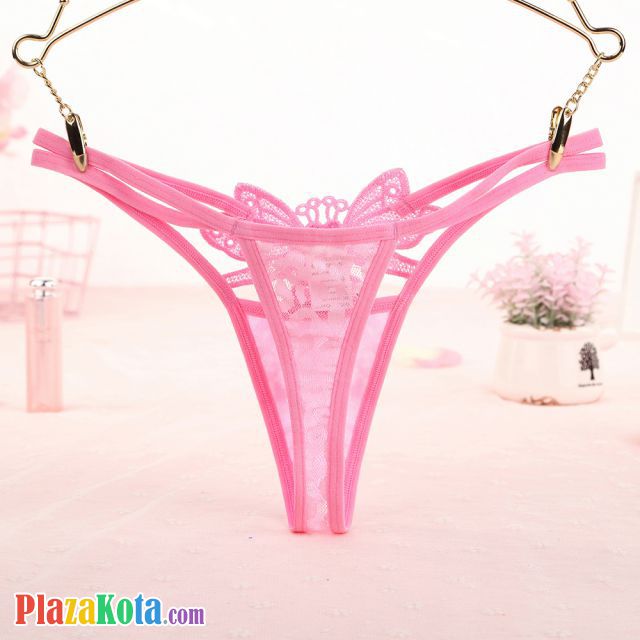 GS289 - Celana Dalam G-String Wanita Kupu-Kupu Bunga Pink Transparan Tali 2 - Photo 2
