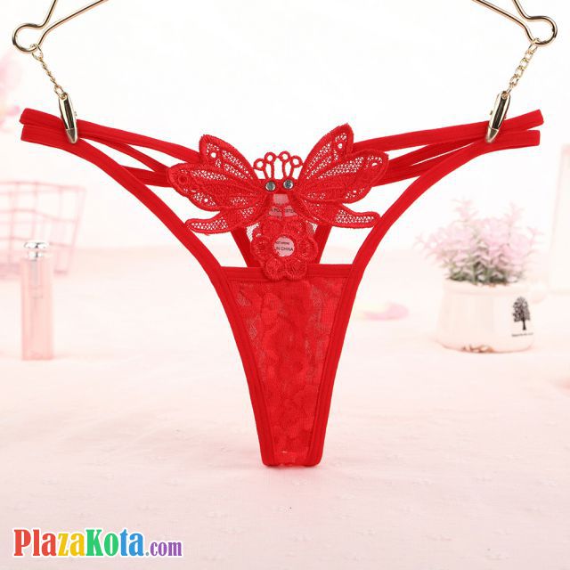 GS290 - Celana Dalam G-String Wanita Kupu-Kupu Bunga Merah Transparan Tali 2 - Photo 1