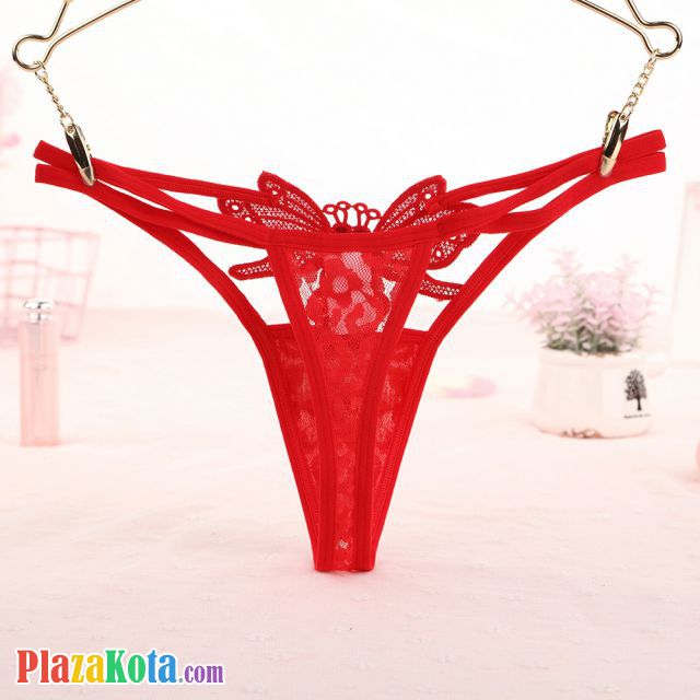 GS290 - Celana Dalam G-String Wanita Kupu-Kupu Bunga Merah Transparan Tali 2 - Photo 2