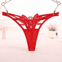 GS290 - Celana Dalam G-String Wanita Kupu-Kupu Bunga Merah Transparan Tali 2